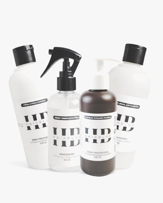 Bruma Termoprotectora + Shampoo Anticaída + Shampoo Sin Sal + Crema Acondicionadora